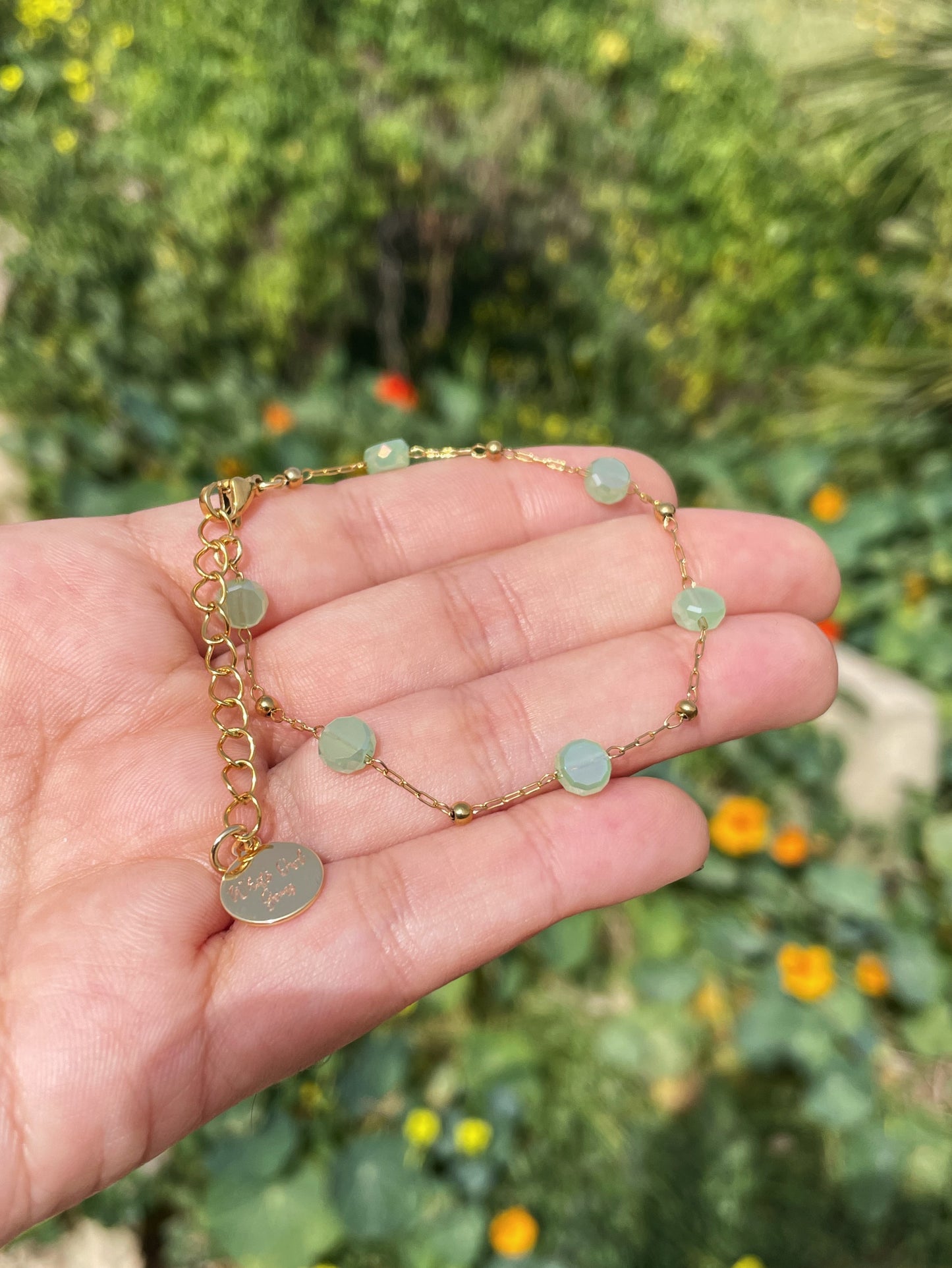 Green Beads Gold Bracelet