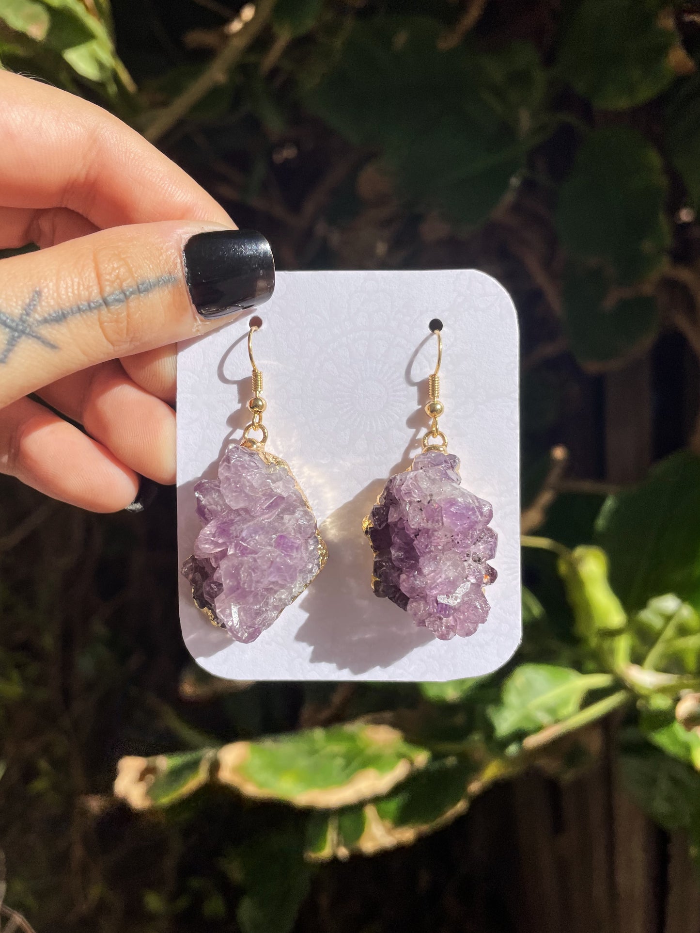 Amethyst Cluster Gold Earrings