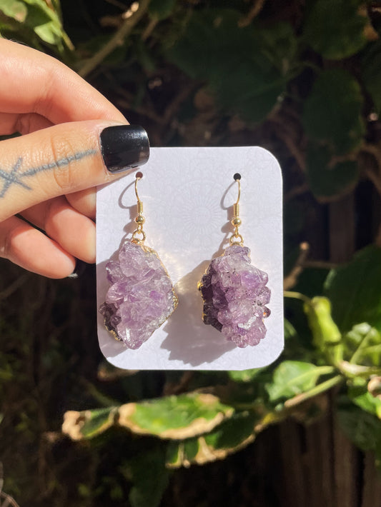 Amethyst Cluster Gold Earrings