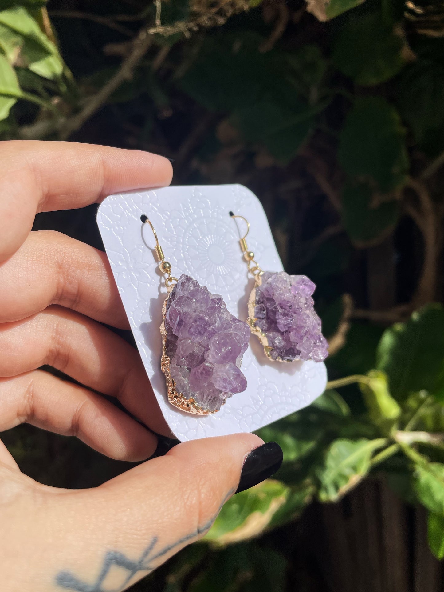 Amethyst Cluster Gold Earrings