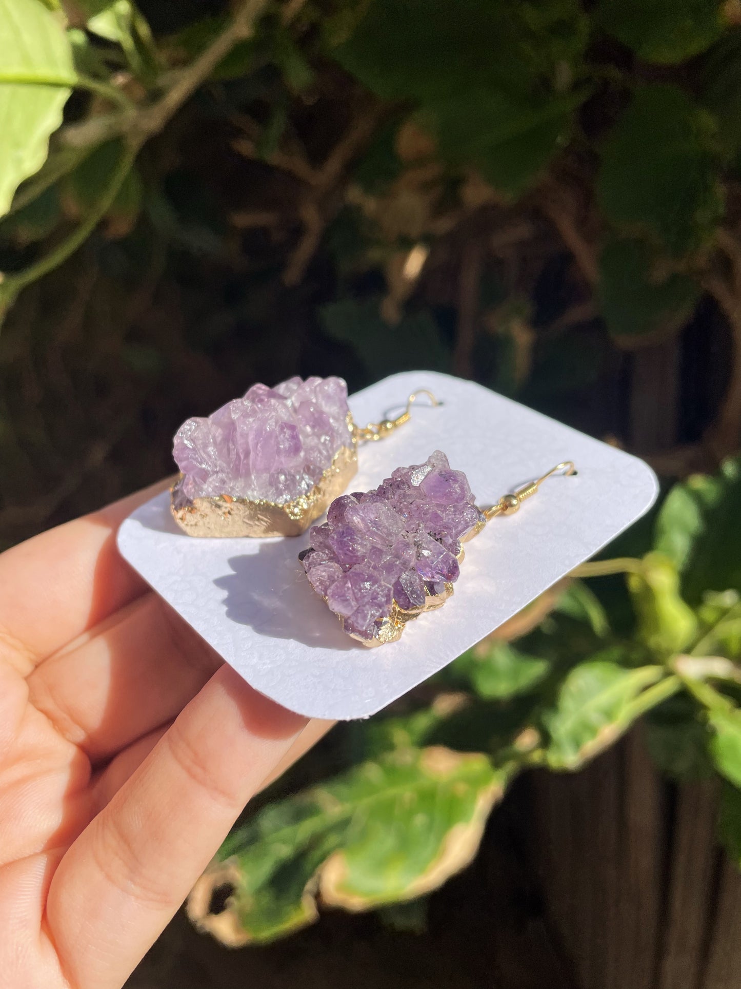 Amethyst Cluster Gold Earrings