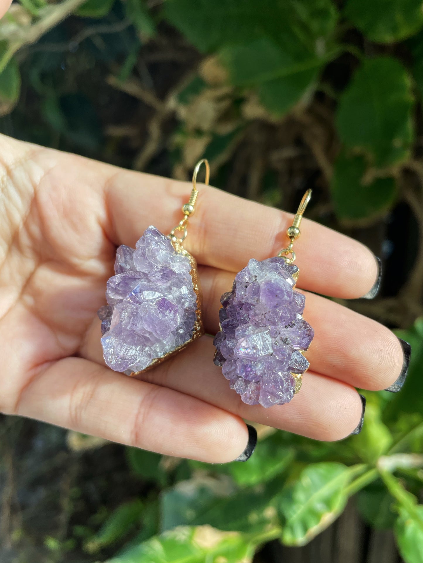 Amethyst Cluster Gold Earrings