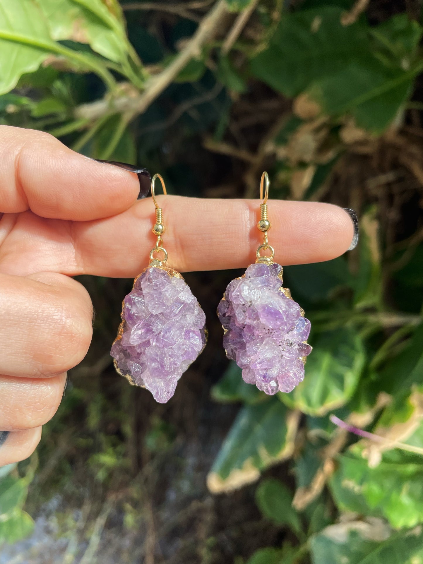 Amethyst Cluster Gold Earrings