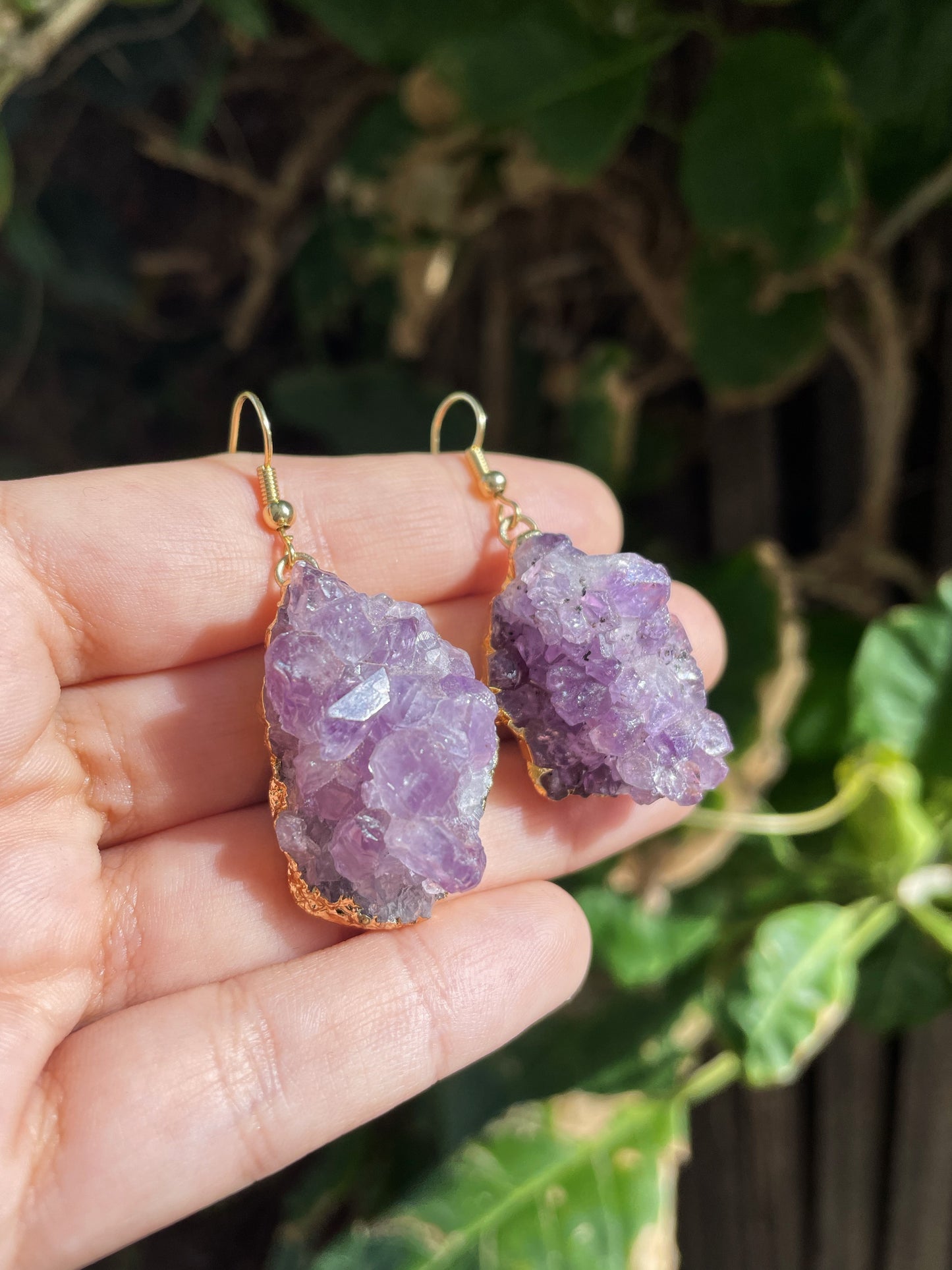 Amethyst Cluster Gold Earrings