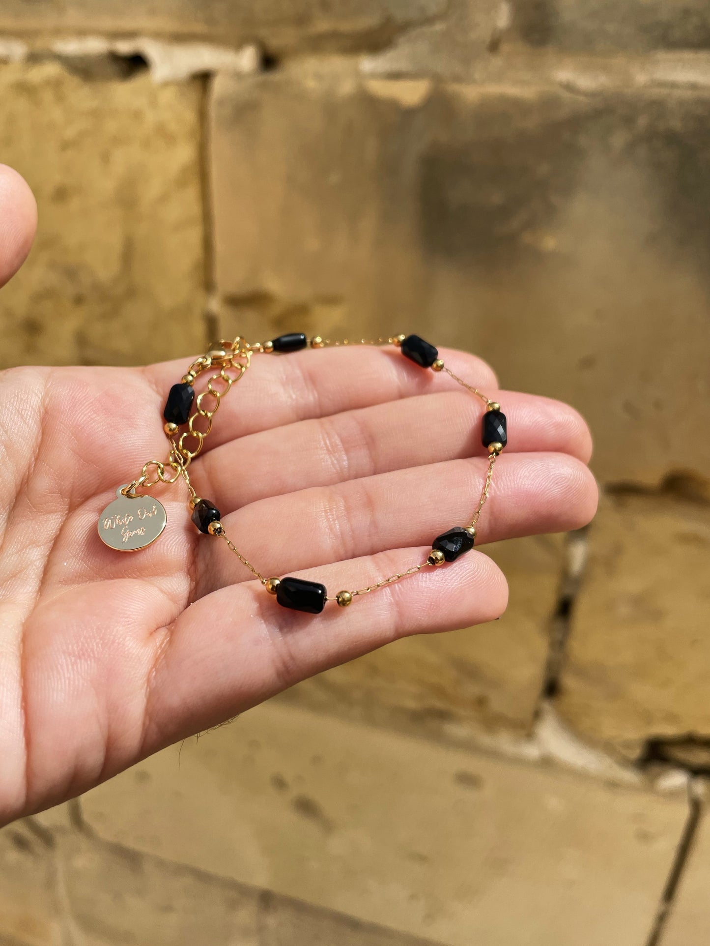 Black Beads Gold Bracelet