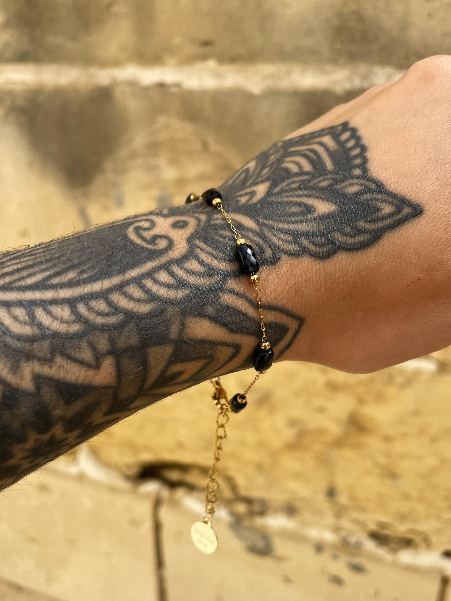 Black Beads Gold Bracelet