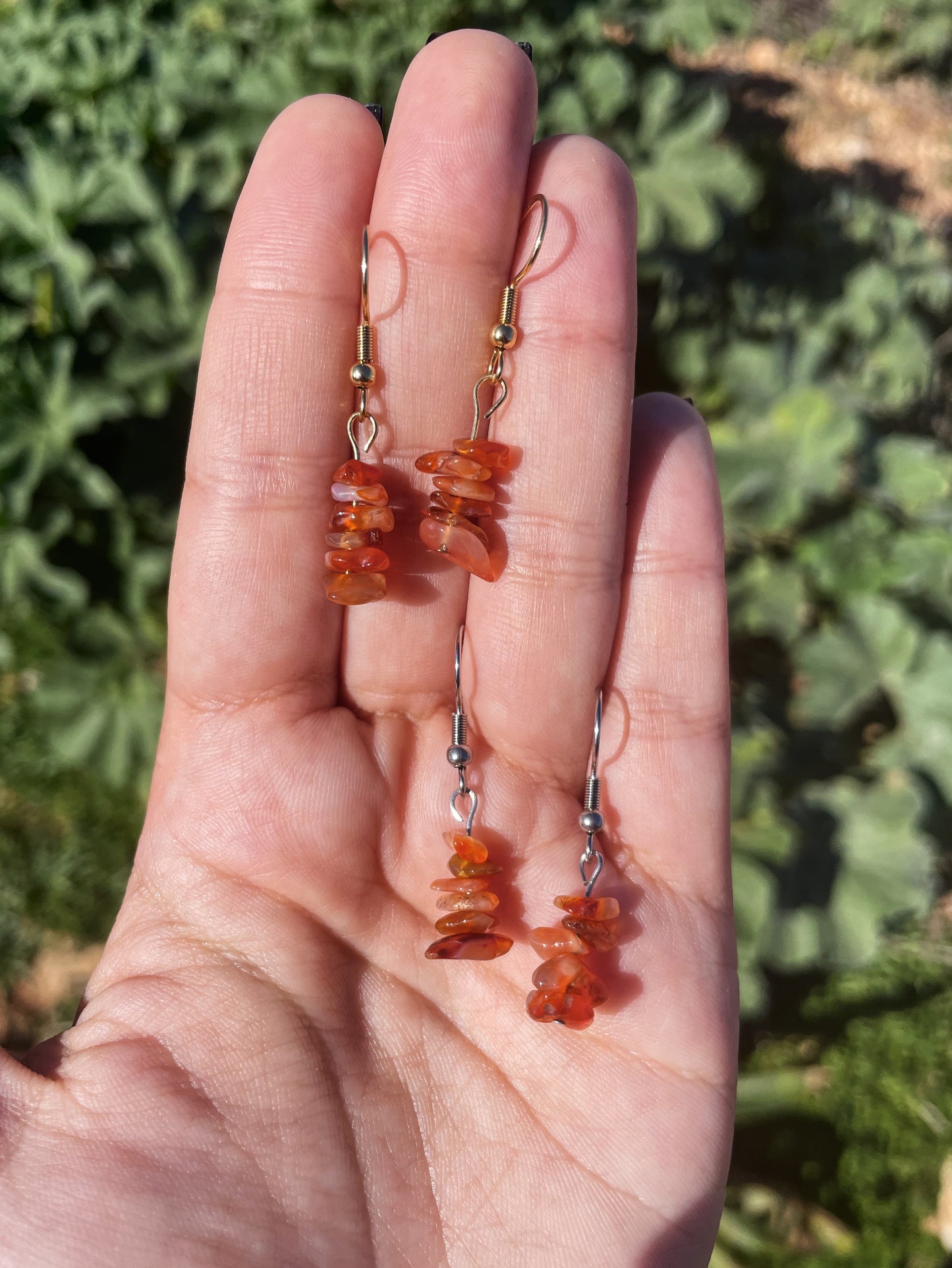 Carnelian Chips Silver, Gold Earrings, 1 Tier ︱ Repurposed