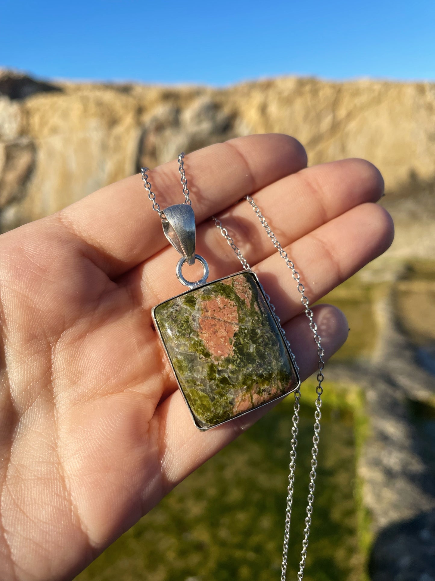 Unakite Silver Necklace