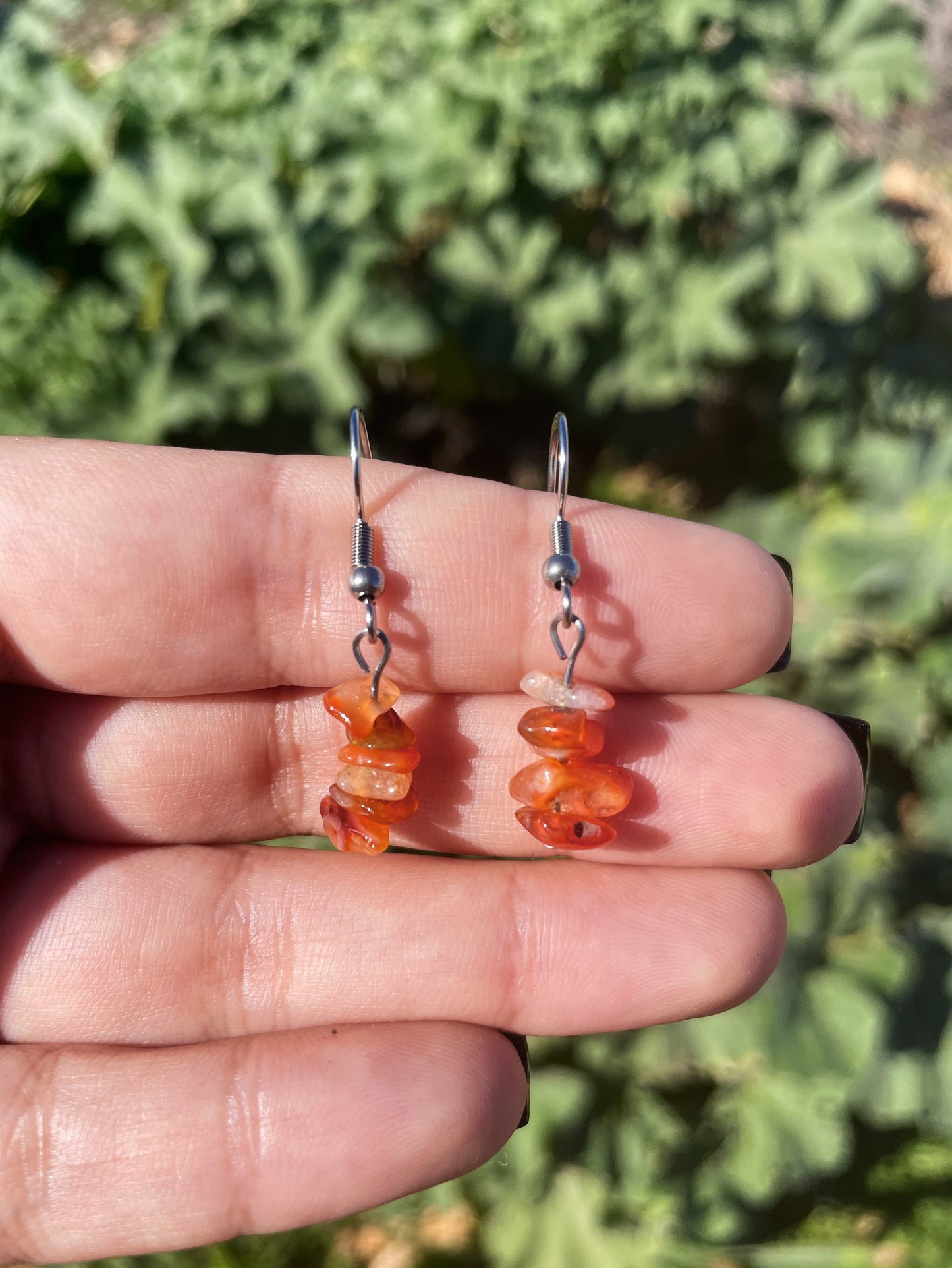 Carnelian Chips Silver, Gold Earrings, 1 Tier ︱ Repurposed