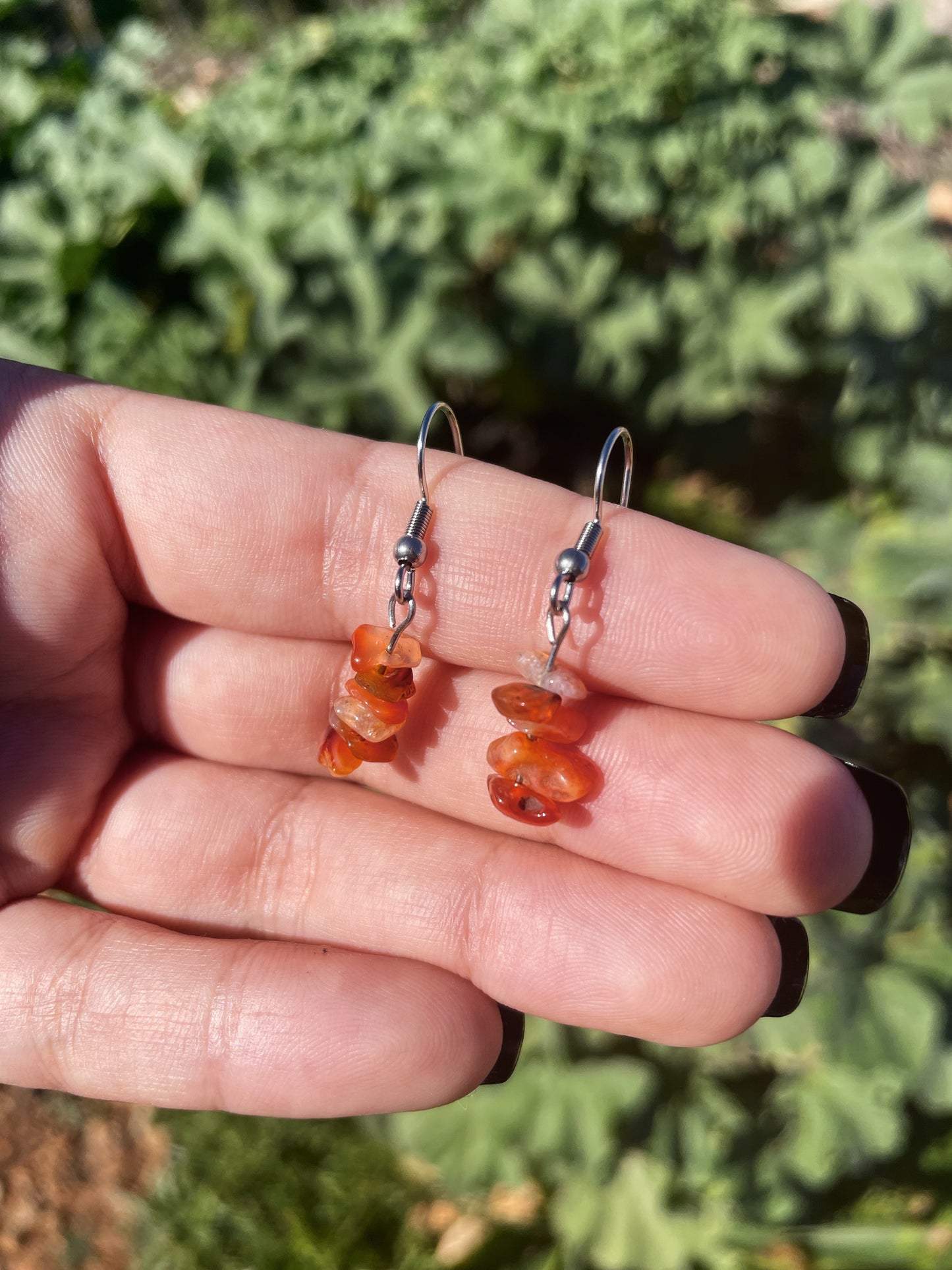 Carnelian Chips Silver, Gold Earrings, 1 Tier ︱ Repurposed