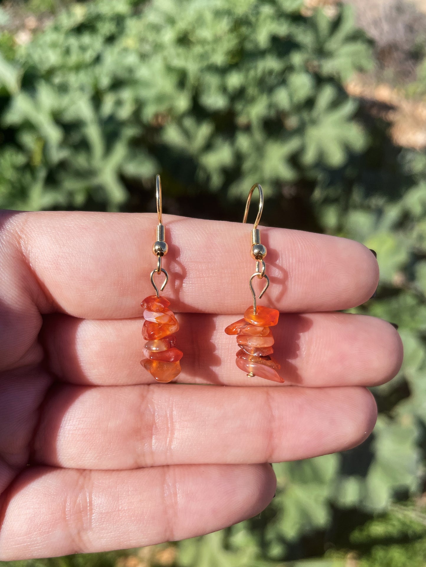 Carnelian Chips Silver, Gold Earrings, 1 Tier ︱ Repurposed