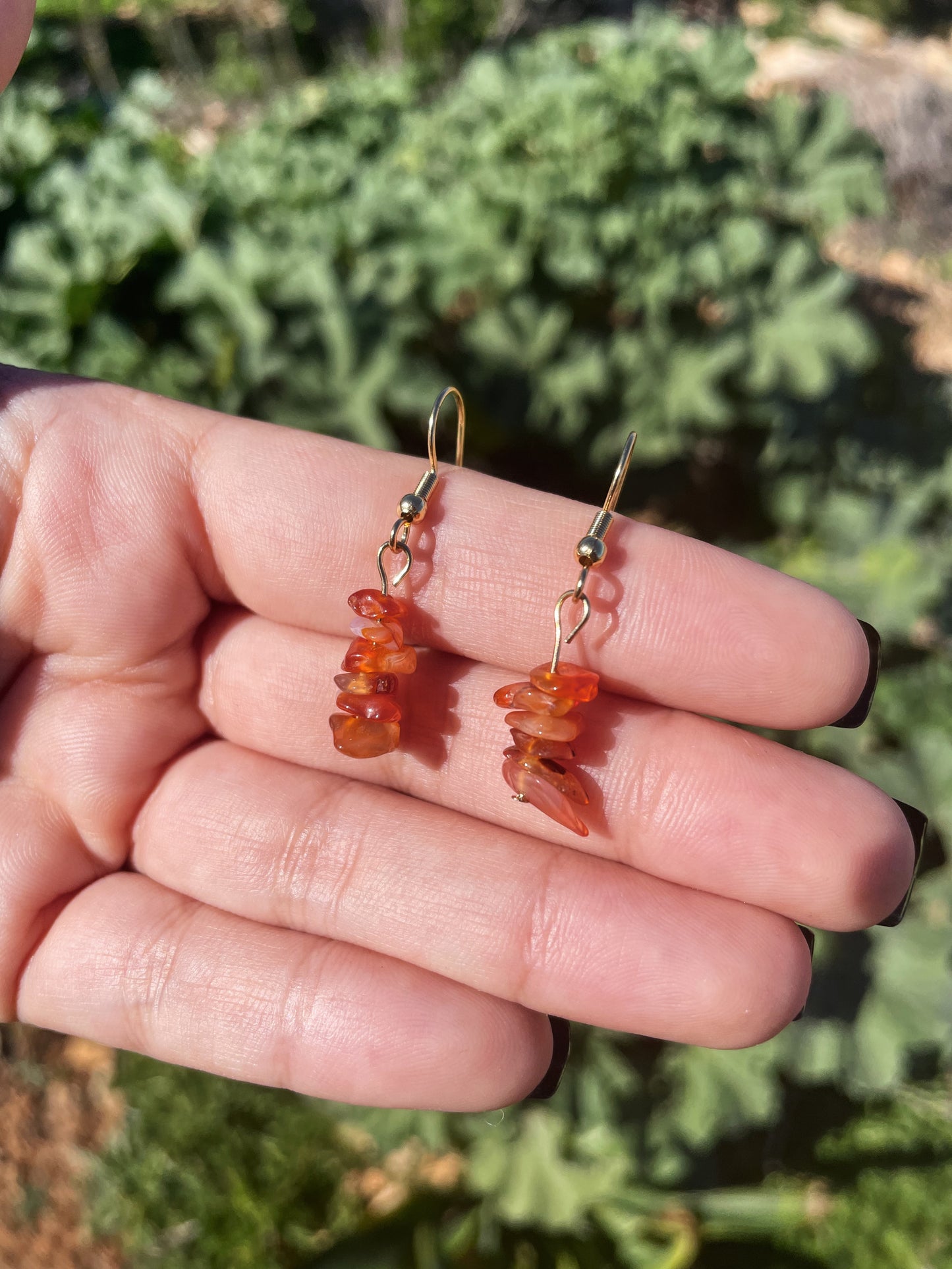 Carnelian Chips Silver, Gold Earrings, 1 Tier ︱ Repurposed