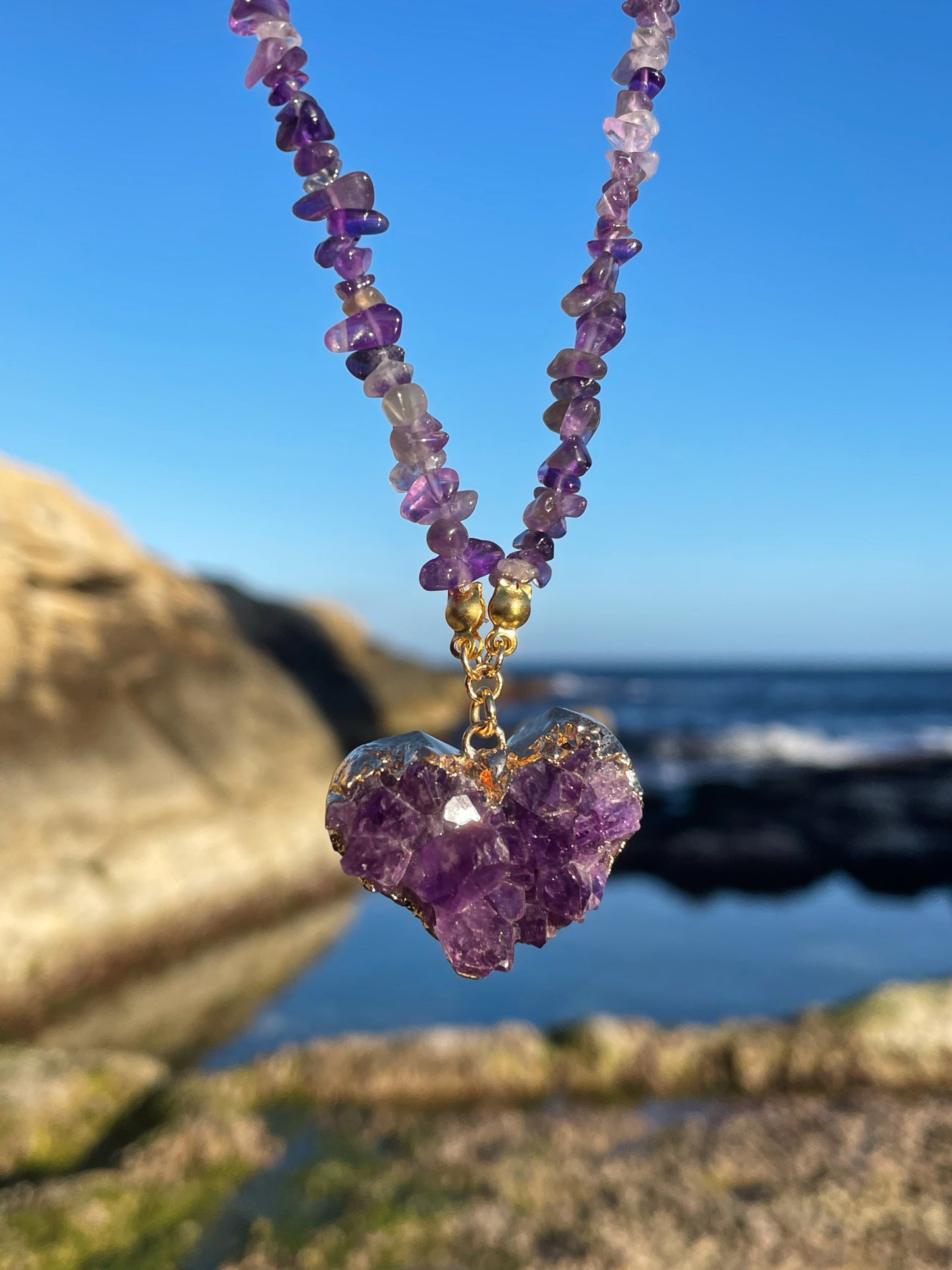 Amethyst Heart Cluster Necklace