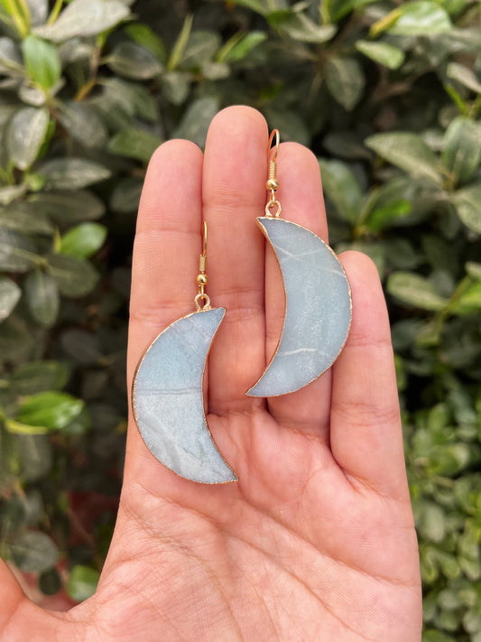 Agate Crescent Moon Gold Earrings