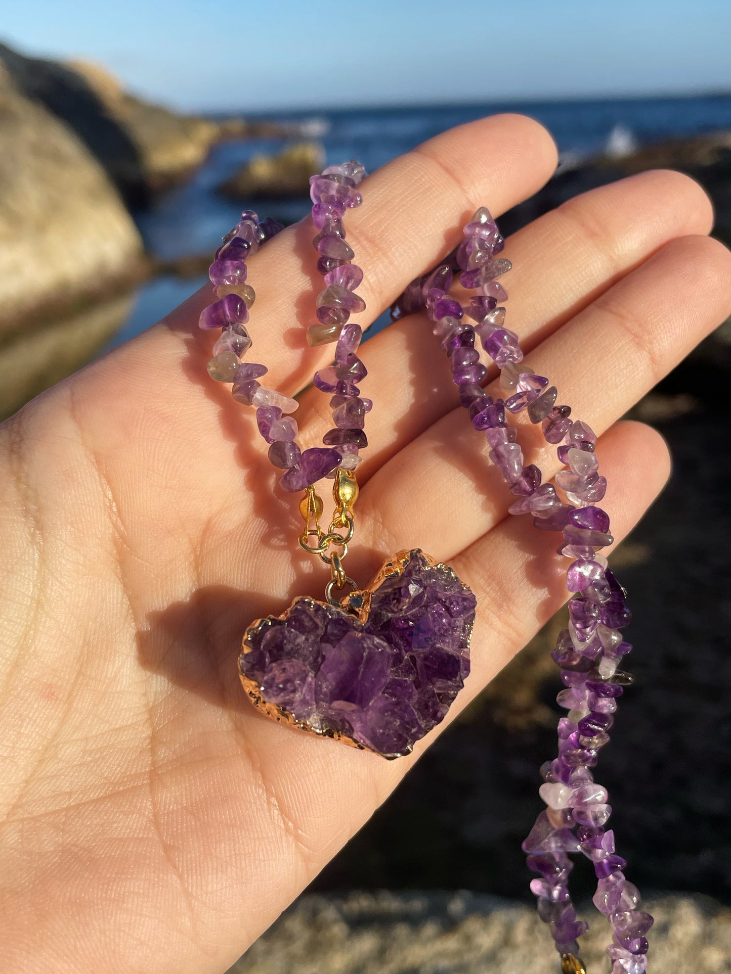 Amethyst Heart Cluster Necklace