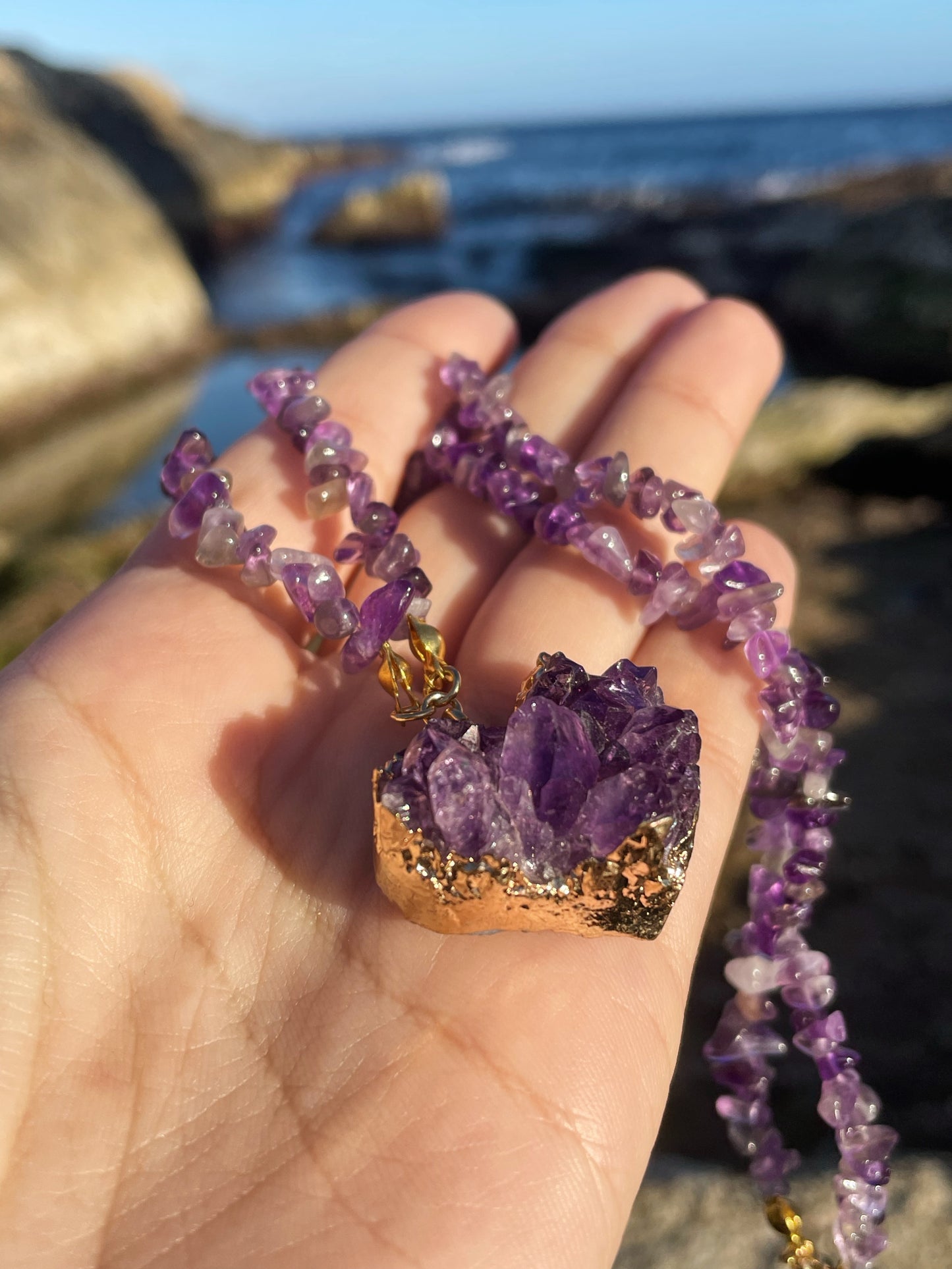 Amethyst Heart Cluster Necklace