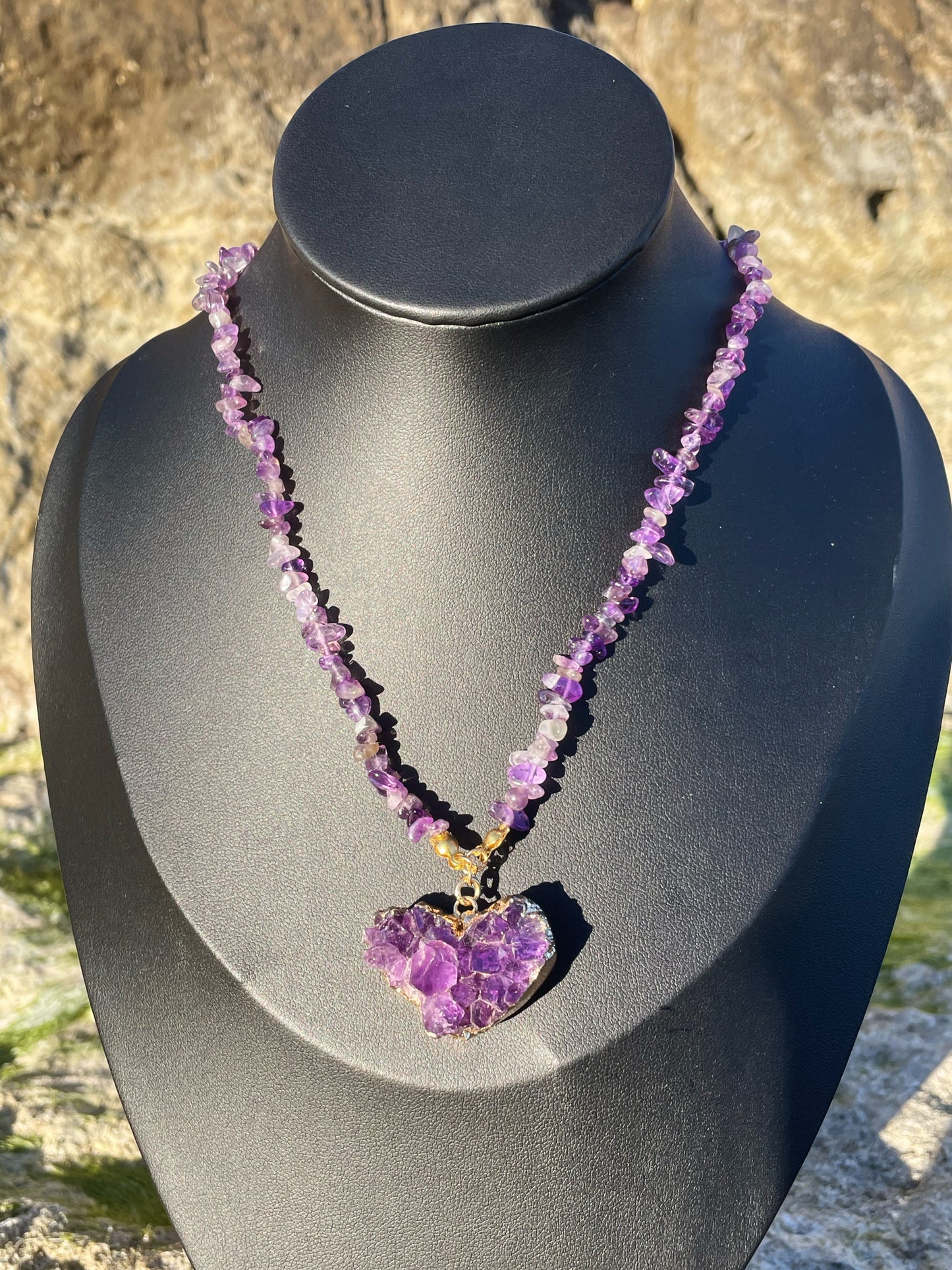 Amethyst Heart Cluster Necklace