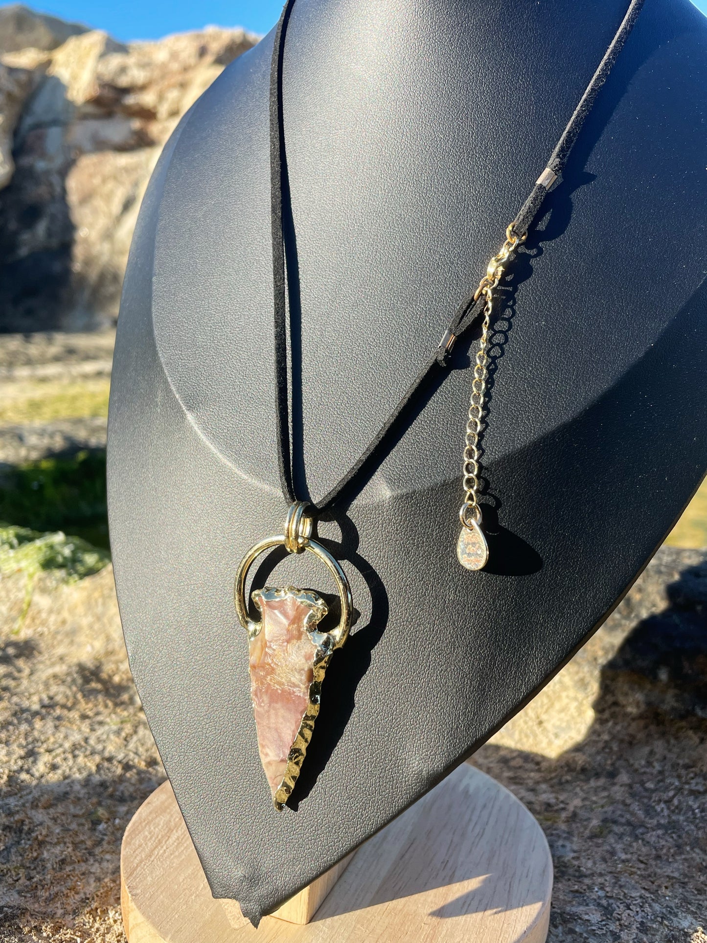 Fossil Arrowhead Black Cord Necklace