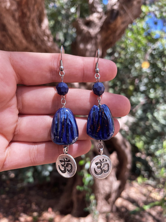 Om Blue Silver Earrings ︱ Repurposed