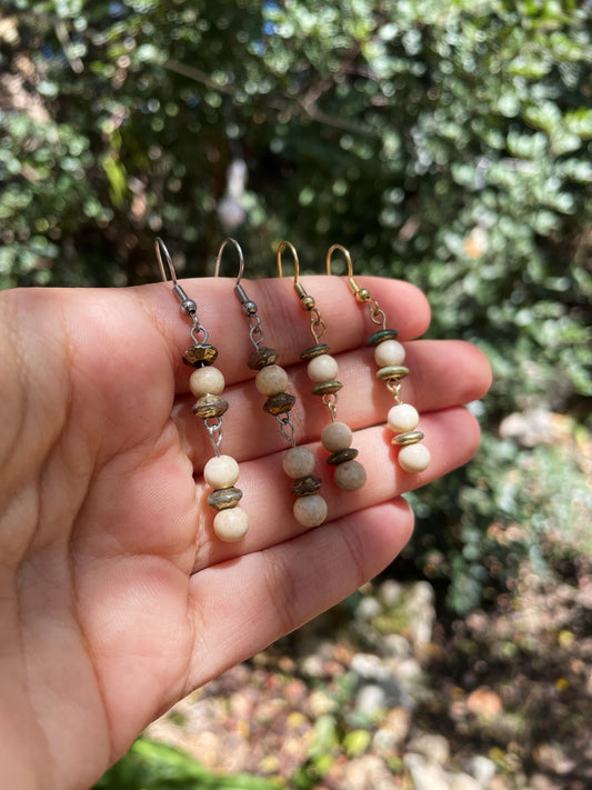 Beige Beaded Gold and Silver Earrings ︱ Repurposed