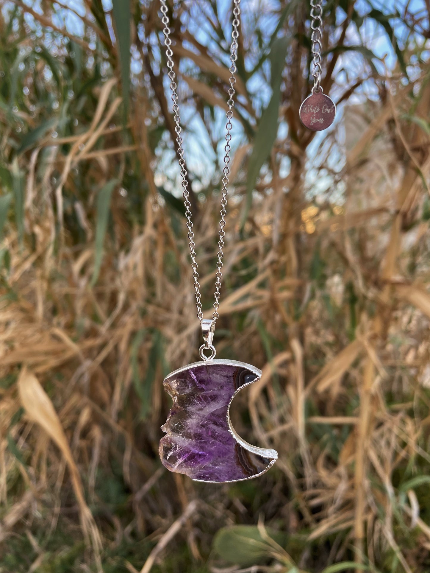 Amethyst Crescent Moon Silver Necklace