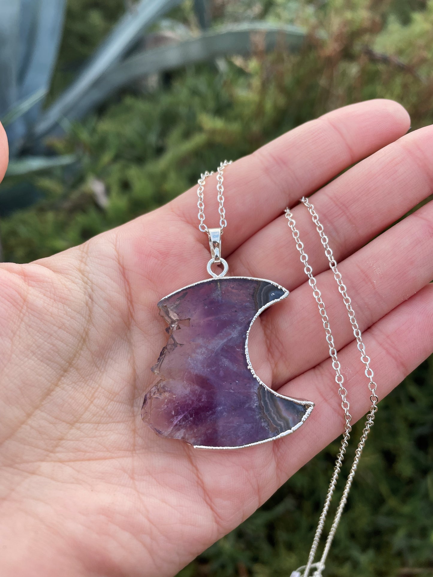 Amethyst Crescent Moon Silver Necklace