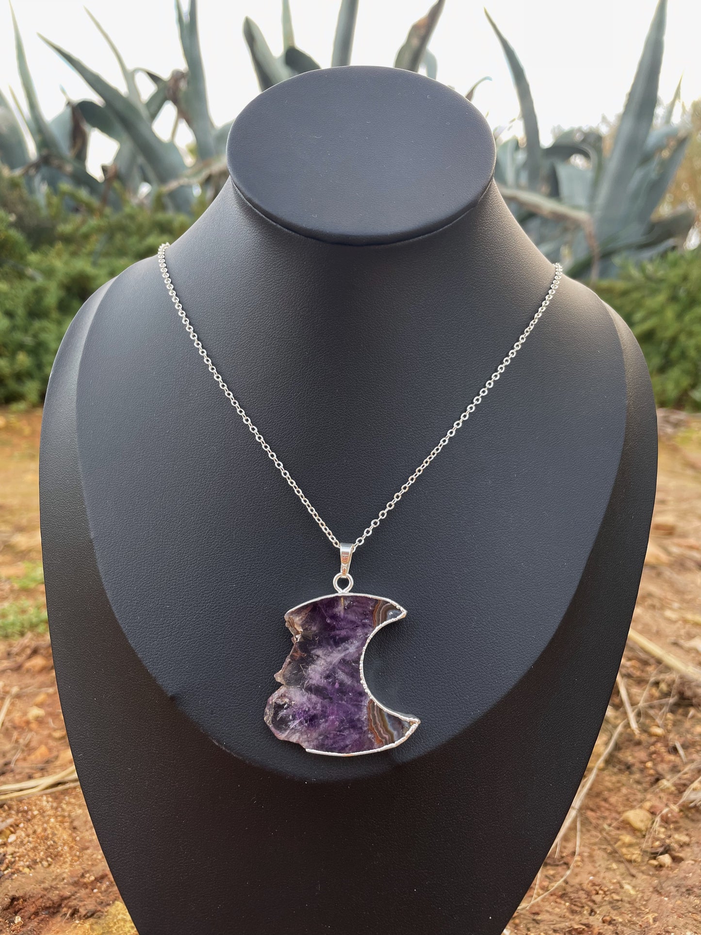 Amethyst Crescent Moon Silver Necklace