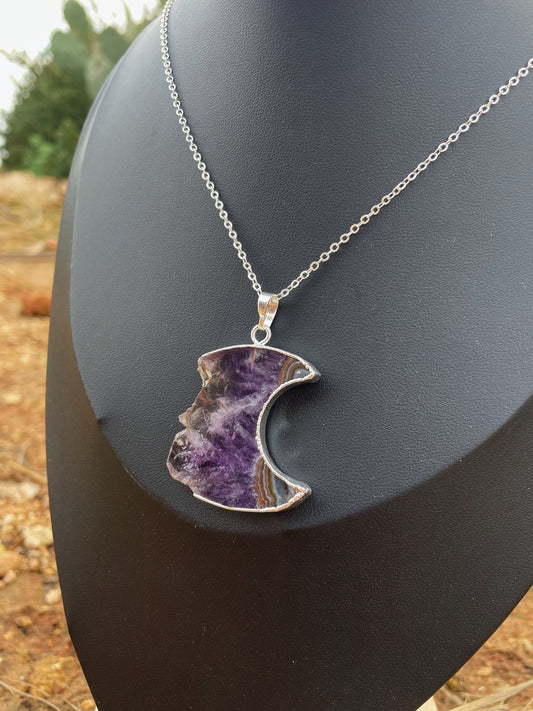 Amethyst Crescent Moon Silver Necklace