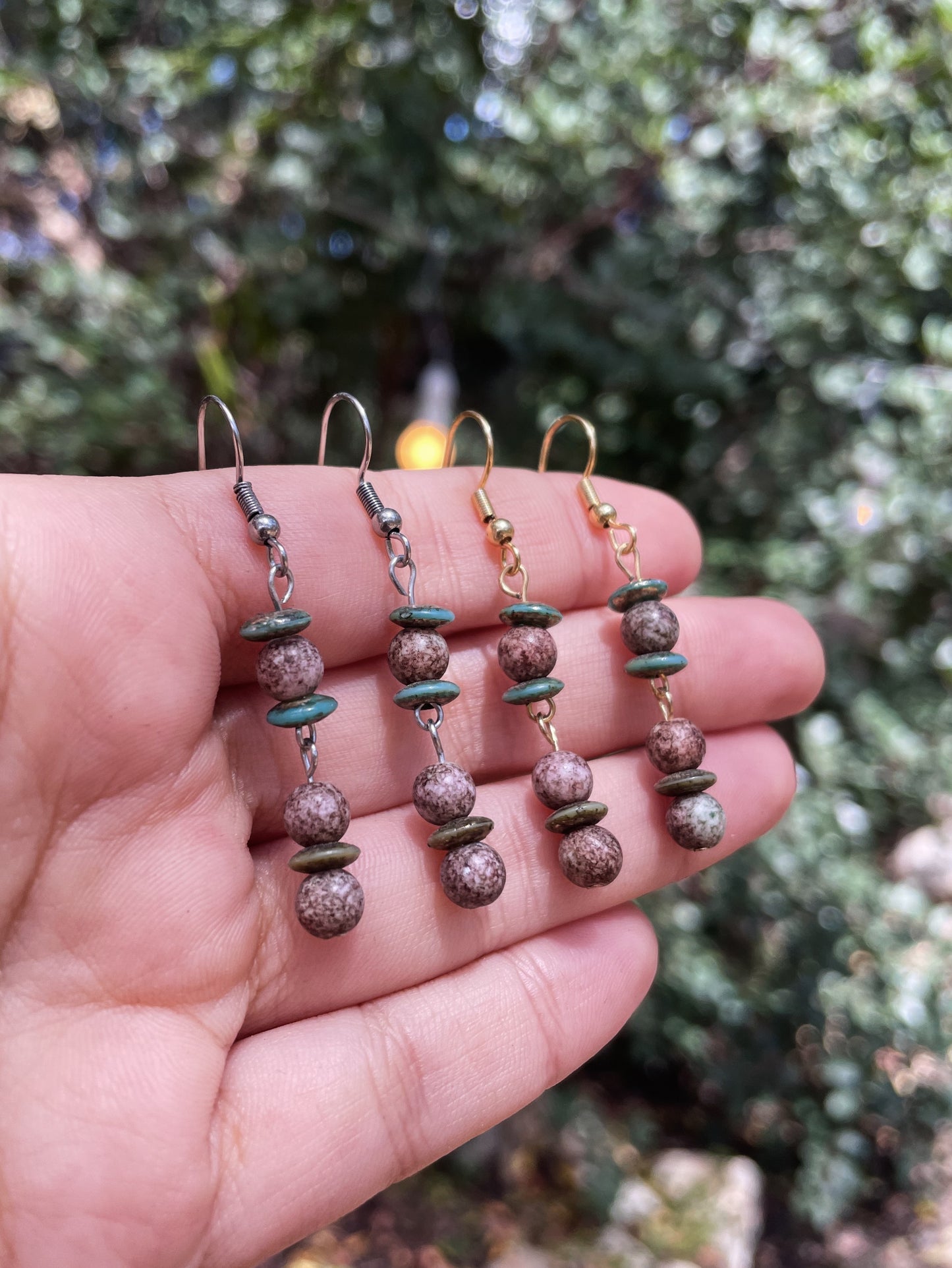 Brown Beaded Gold and Silver Earrings ︱ Repurposed