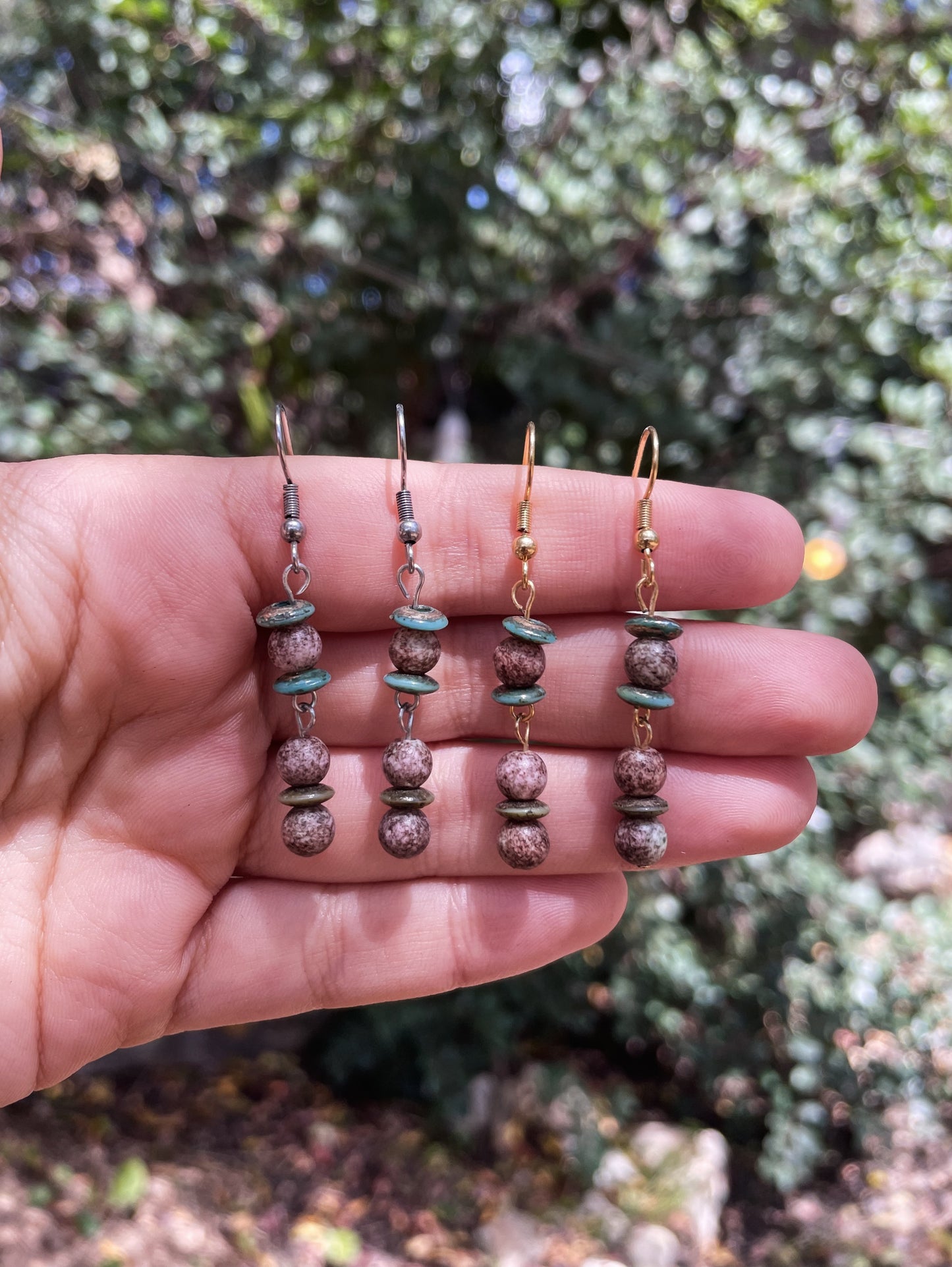 Brown Beaded Gold and Silver Earrings ︱ Repurposed