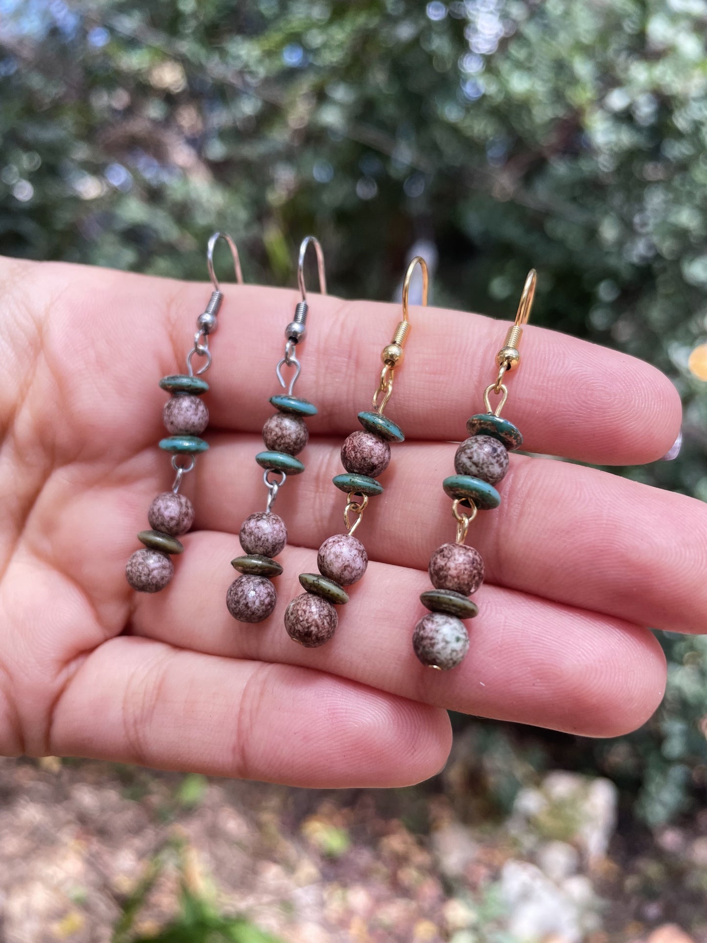 Brown Beaded Gold and Silver Earrings ︱ Repurposed