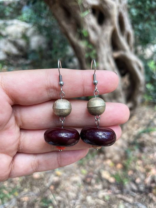 Gold and Brown Beaded Silver Earrings ︱ Repurposed