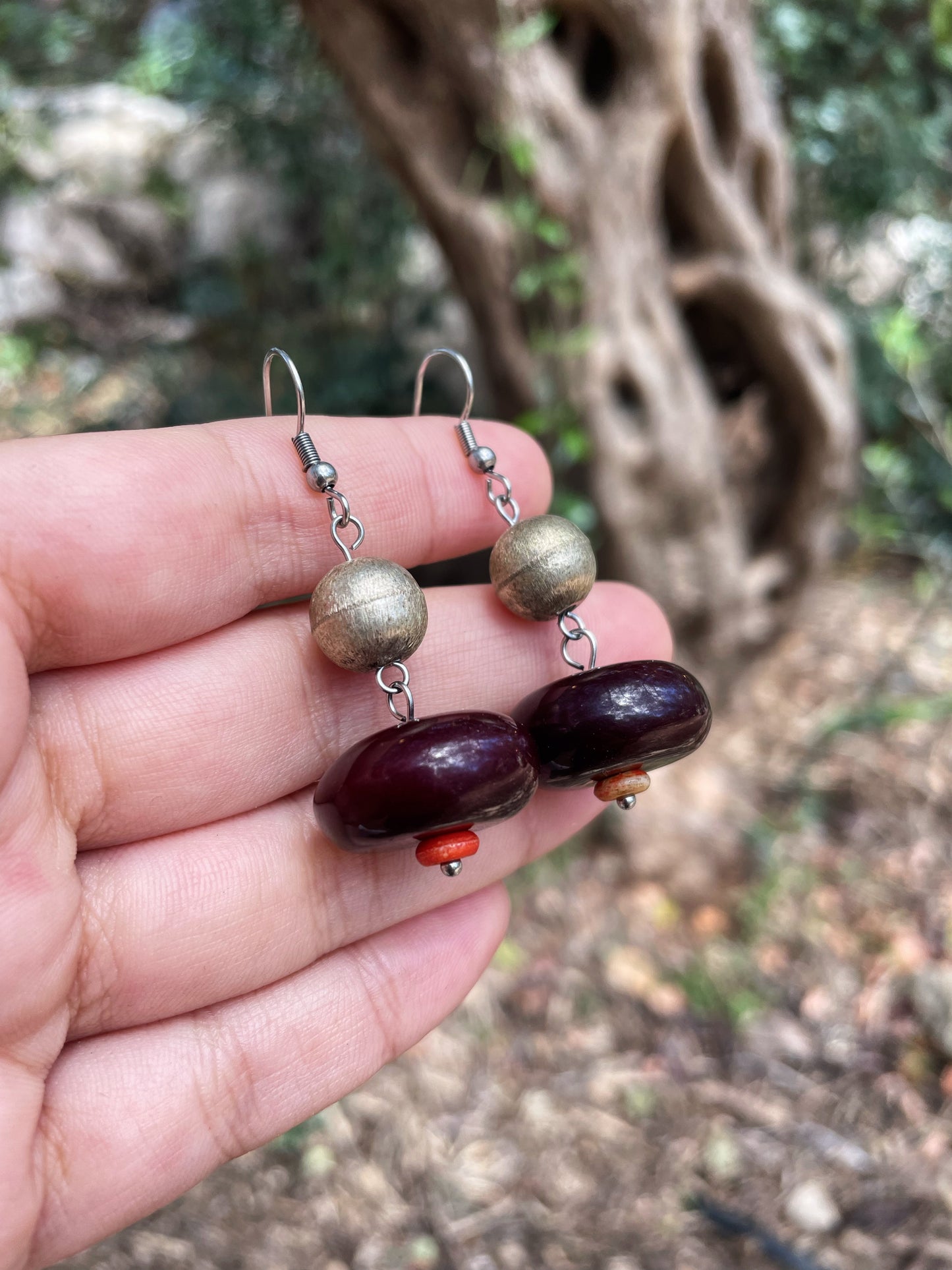 Gold and Brown Beaded Silver Earrings ︱ Repurposed