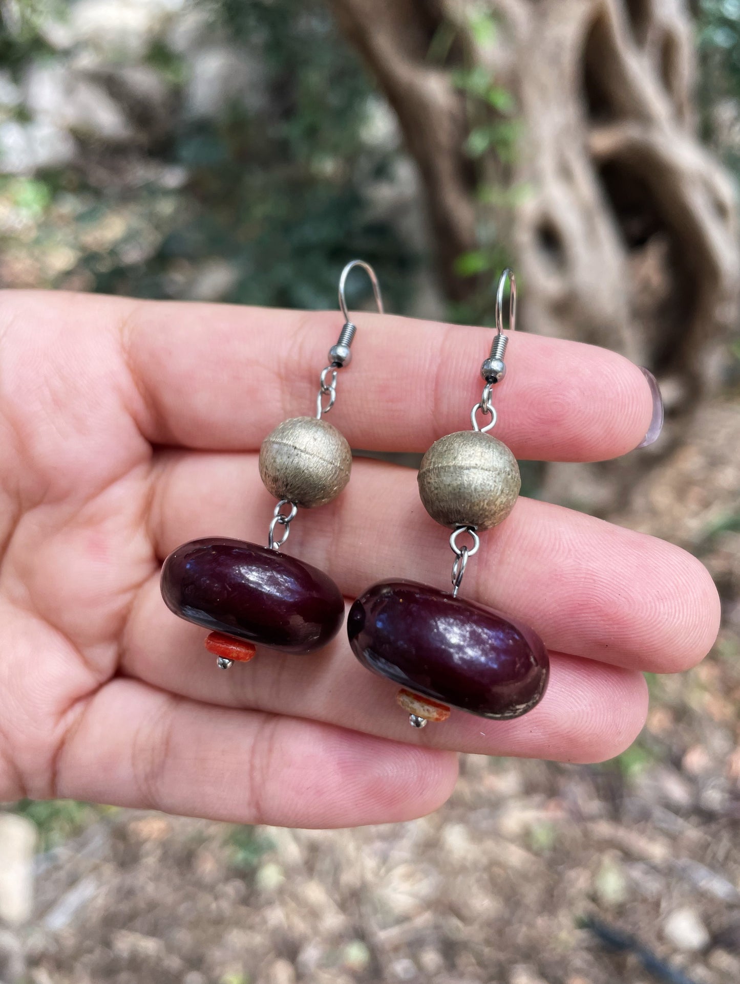 Gold and Brown Beaded Silver Earrings ︱ Repurposed