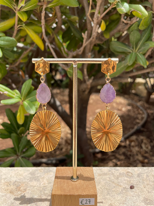 Amethyst Ornamental Stud Gold Earrings