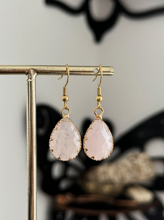 Rose Quartz Teardrop Gold Earrings