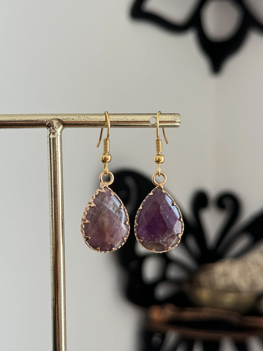 Amethyst Teardrop Gold Earrings