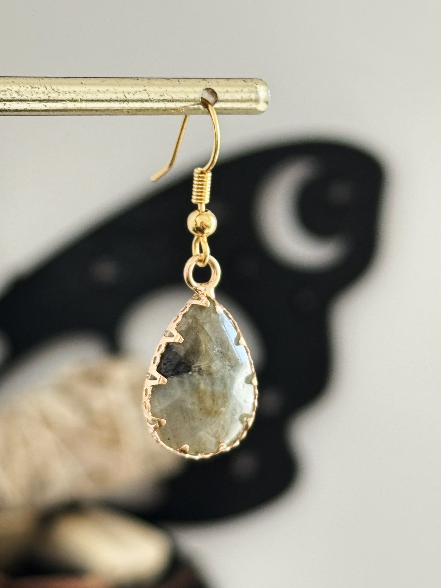 Labradorite Teardrop Gold Earrings