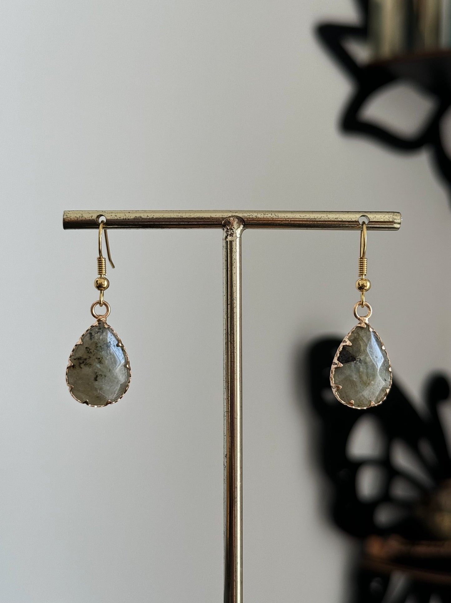 Labradorite Teardrop Gold Earrings