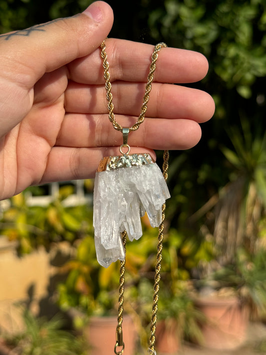 Clear Quartz Cluster Gold Necklace