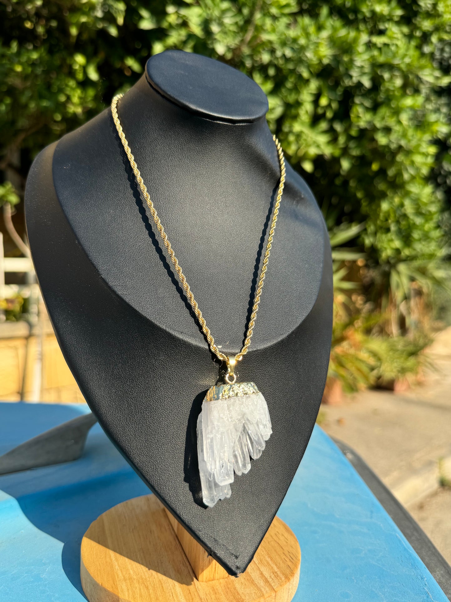 Clear Quartz Cluster Gold Necklace