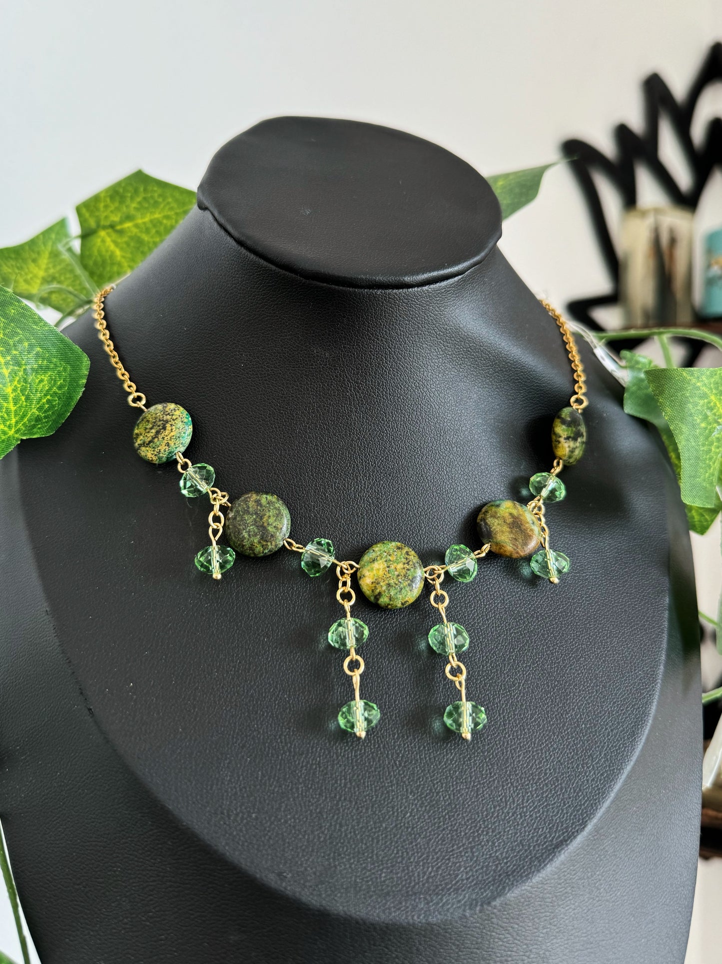 Green Jasper Gold Statement Necklace︱ Repurposed