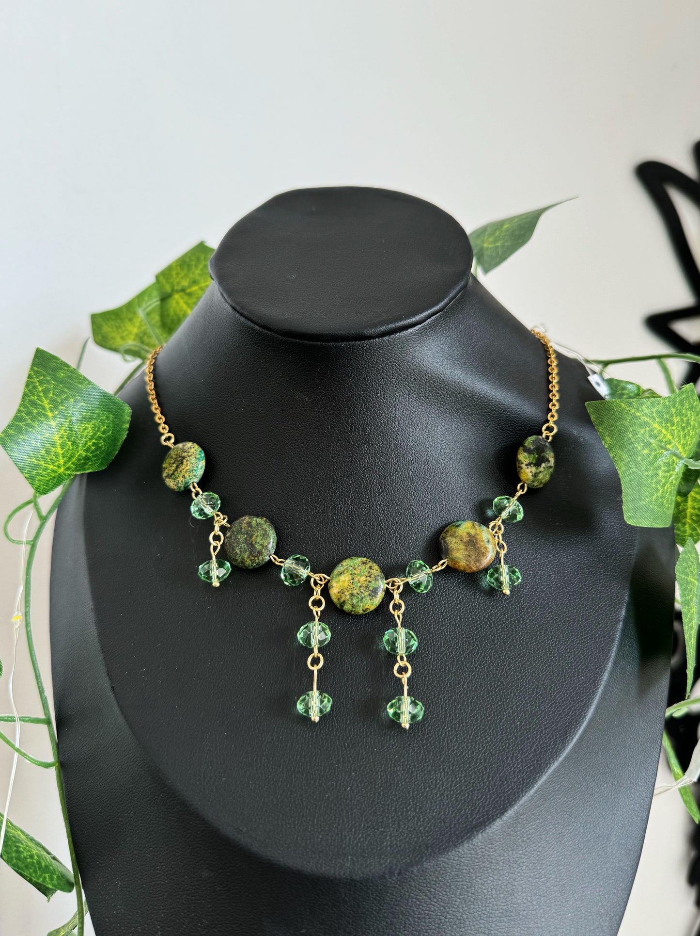 Green Jasper Gold Statement Necklace︱ Repurposed