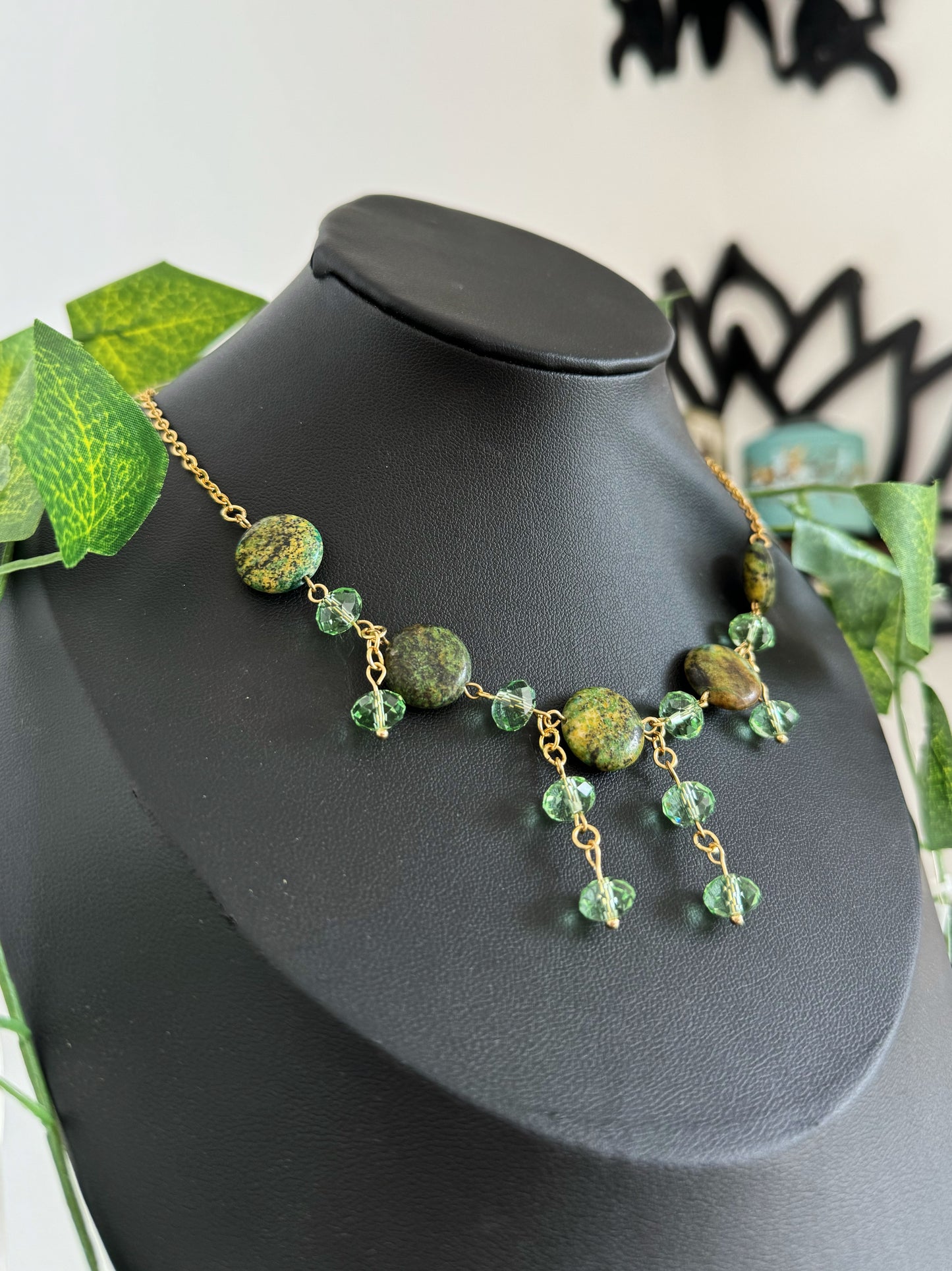 Green Jasper Gold Statement Necklace︱ Repurposed