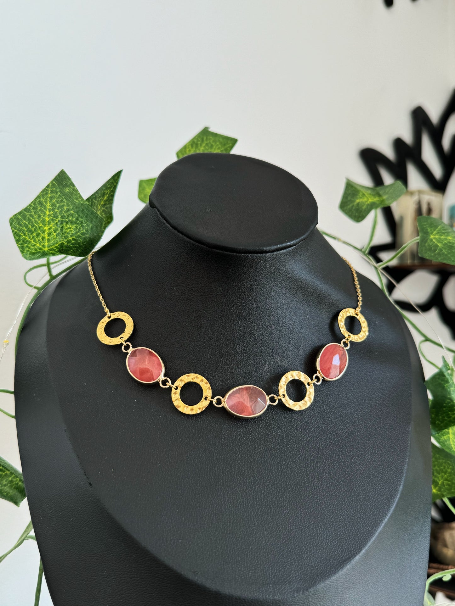 Watermelon Tourmaline Gold Necklace