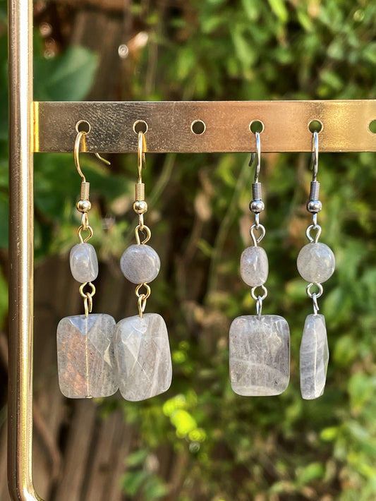 Labradorite Silver, Gold Earrings, 2 Tier Mixed︱ Repurposed